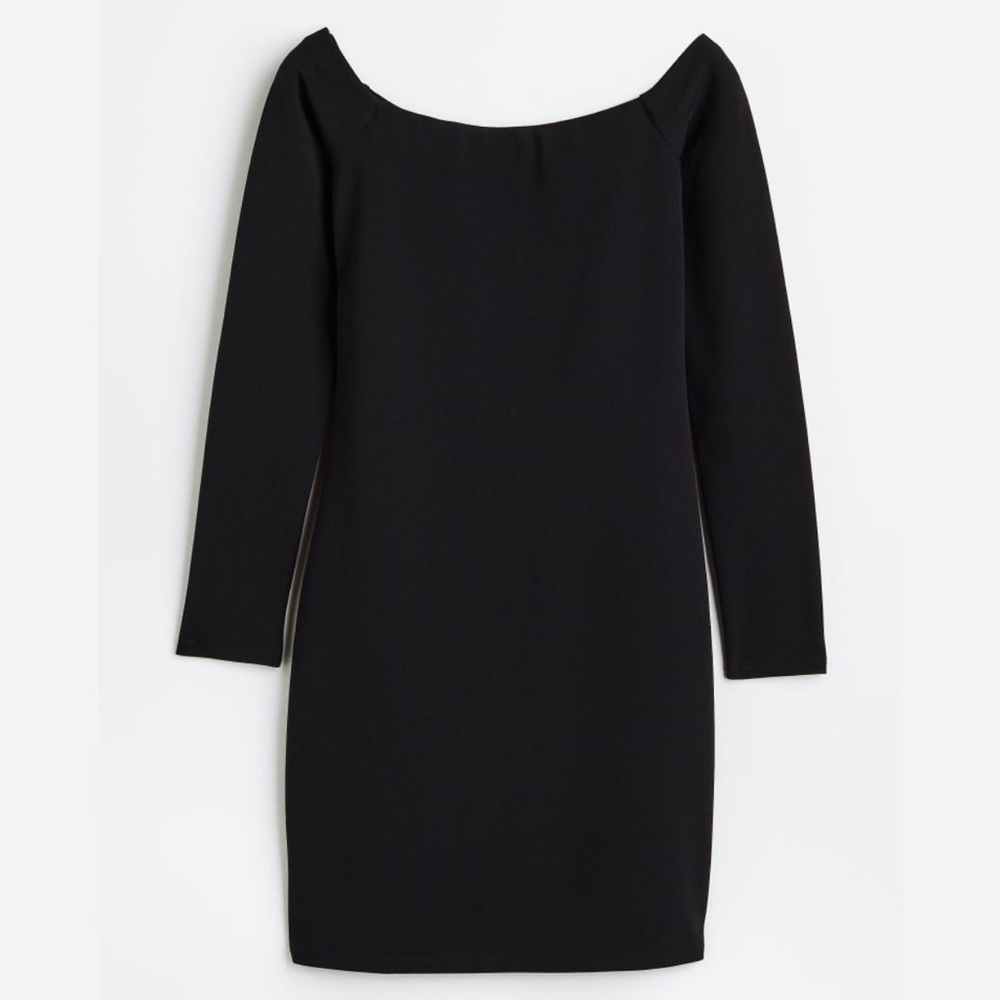 H&M Off shoulder fitted black dress